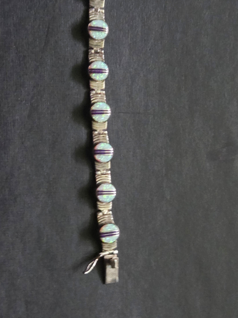 Vintage Sterling Silver Southwestern Fire Opal Inlay Link Bracelet QF 925 - Picture 4 of 9